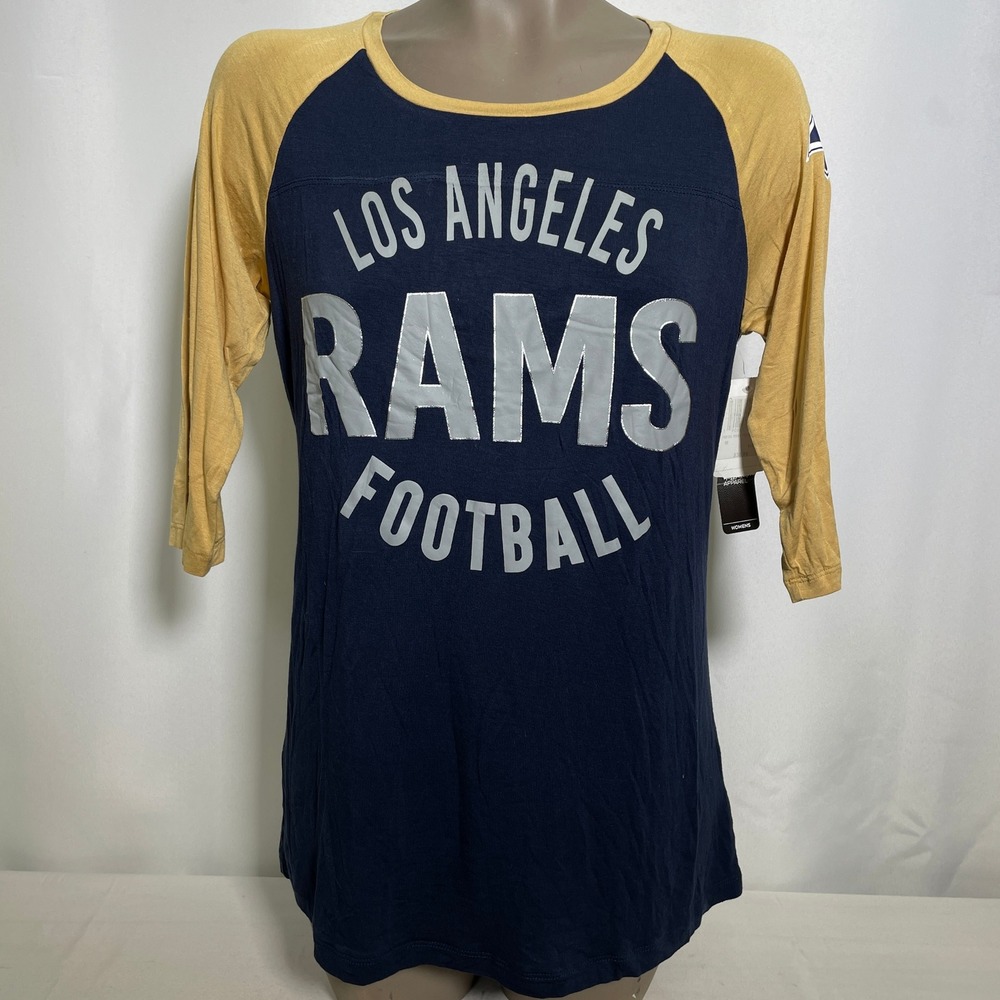 Los Angeles Rams NFL Raglan 3/4 Sleeve Navy Blue Gold T-Shirt Women's MEDIUM NWT